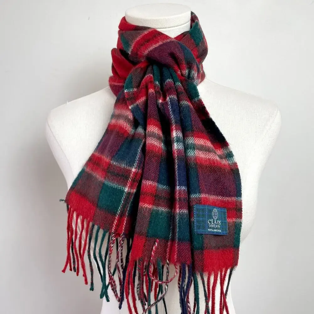 Clans Scottland Plaid Scarf Lambswool Red Preppy Quiet Luxury Old Money Classi